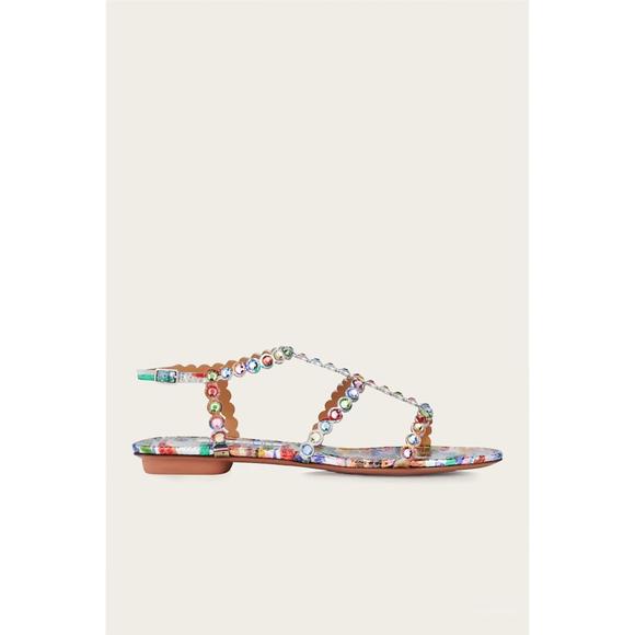 NEW AQUAZZURA women's tequila sandal flat in rainbow - Picture 1 of 2